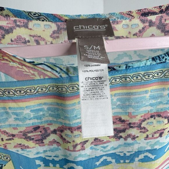 Chico's Geometric Cover Up Sheer Blouse Sz S/M Oversized Flowy Colorful - Picture 4 of 4